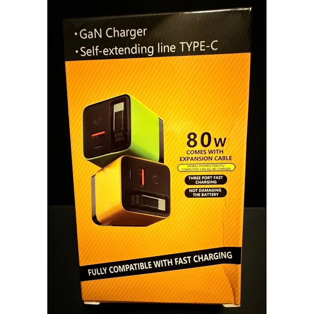 80W GaN Fast Charger ATS-S01 NEW SEALED Retractable Type-C Cable